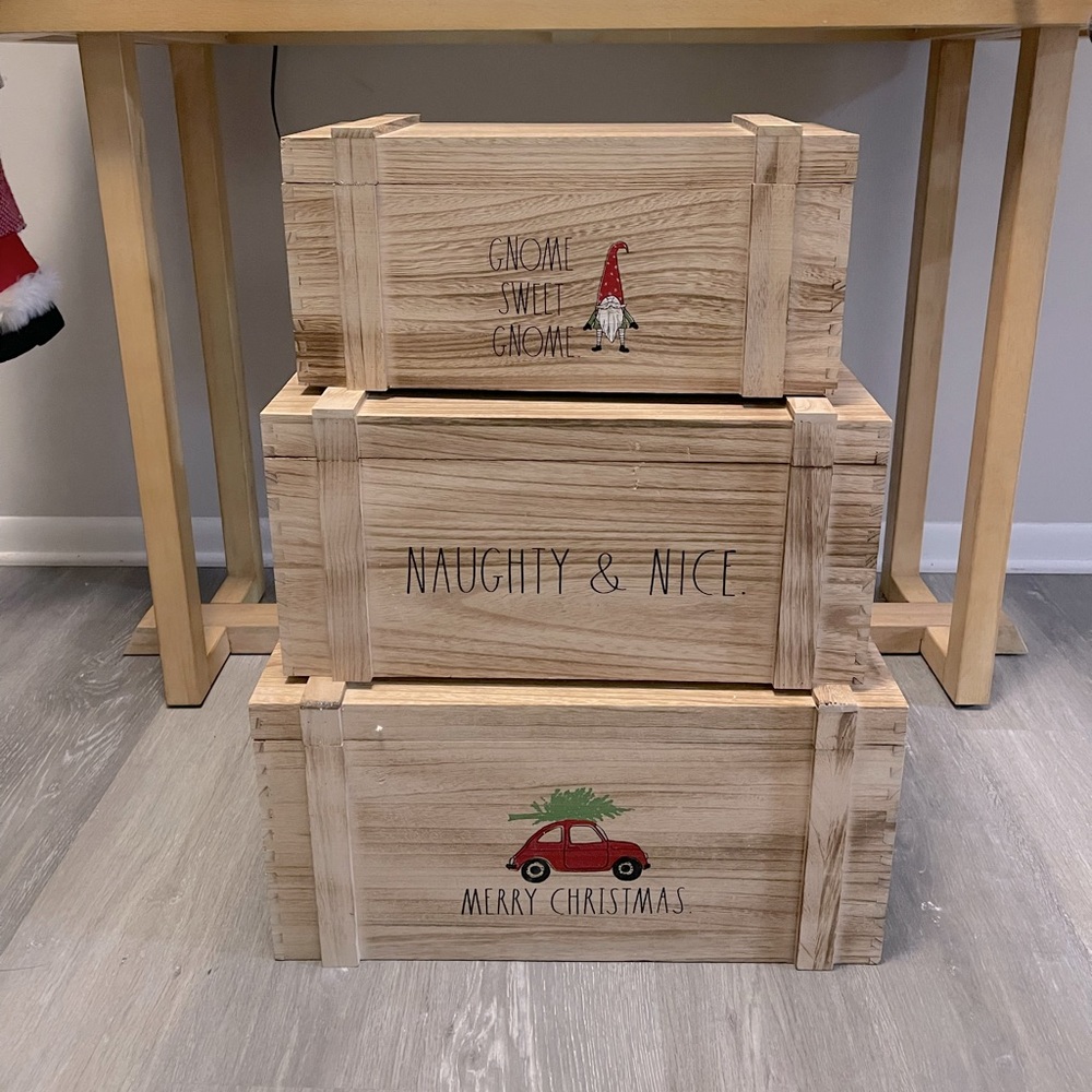 Rae Dunn Merry Christmas storage boxes